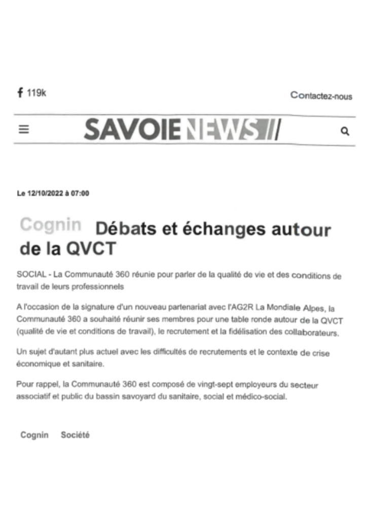 Article Savoie News 12 octobre 2022
